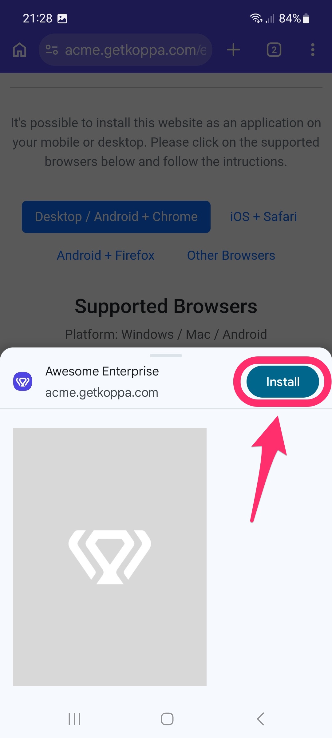 Android install confirmation sheet in Chrome
